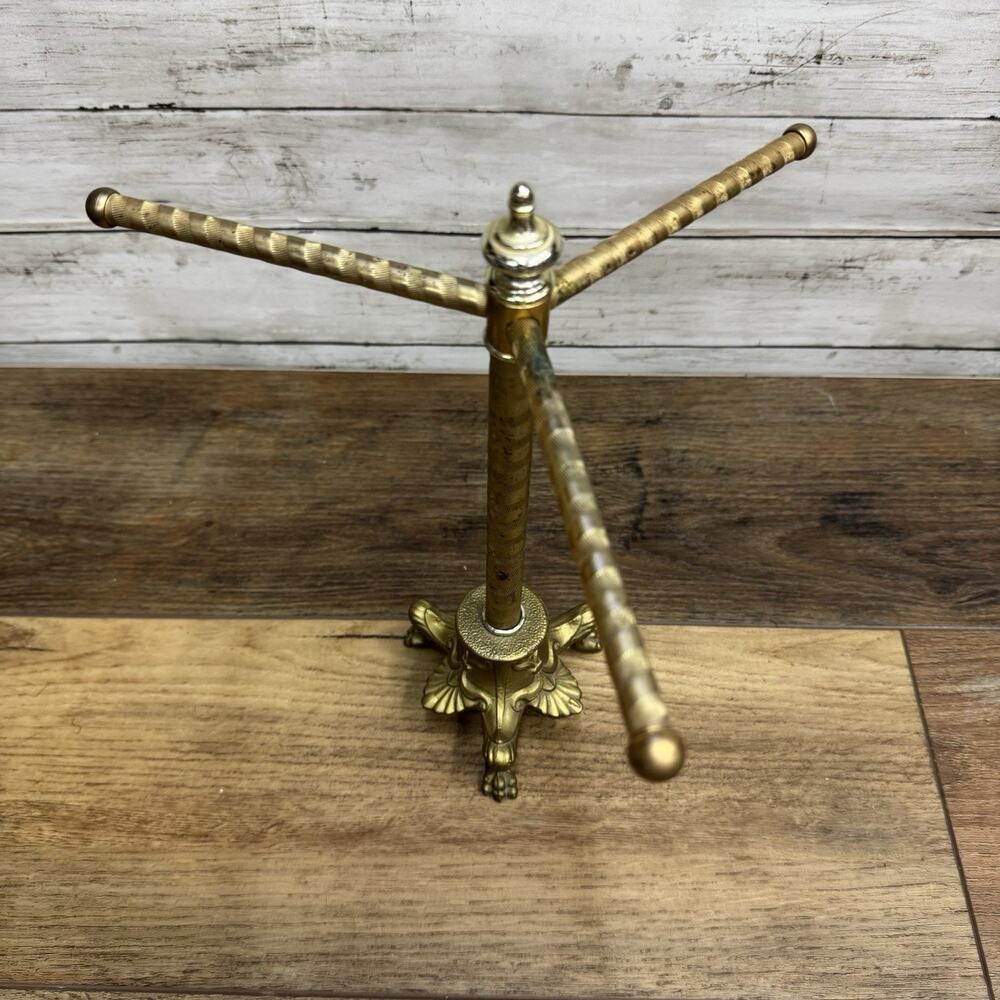 ANTIQUE BWM BRASS METAL VANITY 3 ARM JEWELRY /TOWEL HOLDER CLAW METAL BASE